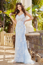 AD 3084 - Fit & Flare Lace Embellished Prom Gown With Sheer Boned Bodice & Open Strappy Back PROM GOWN Adora XS BABY BLUE 