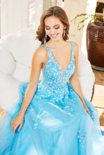 AD 3090 - Beaded Lace Embellished A-Line Prom Gown With Sheer V-Neck Bodice & Lace Up Corset Back PROM GOWN Adora   