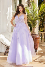 AD 3090 - Beaded Lace Embellished A-Line Prom Gown With Sheer V-Neck Bodice & Lace Up Corset Back PROM GOWN Adora XS LILAC 