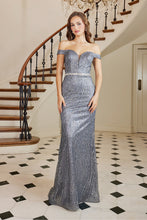 AD 3093 - Off The Shoulder Fit & Flare Prom Gown With Sweetheart Neck & Crystal Belt PROM GOWN Adora XS CHARCOAL 