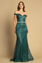 AD 3093 - Off The Shoulder Fit & Flare Prom Gown With Sweetheart Neck & Crystal Belt PROM GOWN Adora XS EMERALD 
