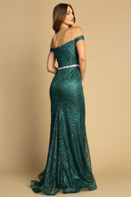 AD 3093 - Off The Shoulder Fit & Flare Prom Gown With Sweetheart Neck & Crystal Belt PROM GOWN Adora   