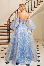AD 3096 - Removable Puff Sleeve A-Line Prom Gown with Sheer Corset Bodice Open Lace Up Back& Leg Slit PROM GOWN Adora   