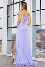 AD 3101 - Sequin Embellished Off the Shoulder Stretch Satin Prom Gown with Sheer Boned Bodice & Leg Slit PROM GOWN Adora   
