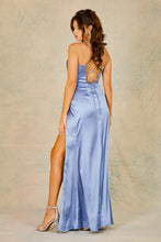 AD 3102 - Stretch Satin Fit & Flare Prom Gown with Cowl Neck Corset Bodice Leg Slit & Open Lace Up Back PROM GOWN Adora   