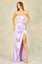 AD 3103 - Off the Shoulder Stretch Satin Prom Gown with Boned Corset Bodice Leg Slit & Open Lace Up Back PROM GOWN Adora   