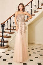 AD 3108 - Fit & Flare Strapless Beaded Lace Embellished Prom Gown With Corset Back PROM GOWN Adora XS CHAMPAGNE 
