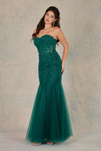 AD 3108 - Fit & Flare Strapless Beaded Lace Embellished Prom Gown With Corset Back PROM GOWN Adora XS EMERALD 