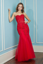 AD 3108 - Fit & Flare Strapless Beaded Lace Embellished Prom Gown With Corset Back PROM GOWN Adora XS RED 