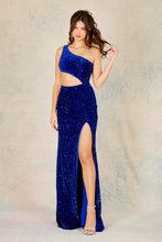 AD 3111 - Full Sequin One Shoulder Fit & Flare Prom Gown With Side Cut Out & Leg Slit PROM GOWN Adora XS ROYAL BLUE 
