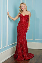 AD 3112 - Full Sequin Strapless Fit & Flare Prom Gown with Boned Bodice & Open Lace Up Corset Back PROM GOWN Adora XS RED 