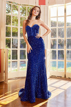 AD 3112 - Full Sequin Strapless Fit & Flare Prom Gown with Boned Bodice & Open Lace Up Corset Back PROM GOWN Adora XS ROYAL BLUE 