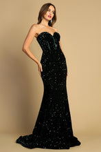 AD 3112 - Full Sequin Strapless Fit & Flare Prom Gown with Boned Bodice & Open Lace Up Corset Back PROM GOWN Adora XS DARK EMERALD 