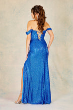 AD 3119 - Full Sequin Off The Shoulder Fit & Flare Prom Gown With Lace Up Back & Leg Slit PROM GOWN Adora   