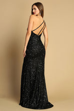 AD 3121 - Full Sequin One Shoulder Prom Gown with Leg Slit & Strappy Back PROM GOWN Adora   