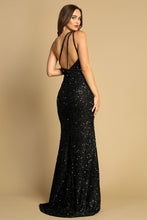 AD 3121 - Full Sequin One Shoulder Prom Gown with Leg Slit & Strappy Back PROM GOWN Adora XS BLACK 