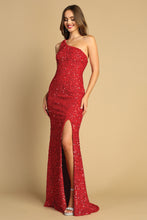 AD 3121 - Full Sequin One Shoulder Prom Gown with Leg Slit & Strappy Back PROM GOWN Adora XS RED 