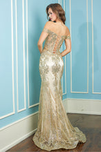 AD 3123 - Off The Shoulder Glitter Detailed Prom Gown With Sheer Boned Bodice & Lace Up Corset Back PROM GOWN Adora   