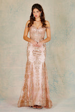 AD 3123 - Off The Shoulder Glitter Detailed Prom Gown With Sheer Boned Bodice & Lace Up Corset Back PROM GOWN Adora XS ROSE GOLD 