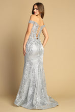 AD 3123 - Off The Shoulder Glitter Detailed Prom Gown With Sheer Boned Bodice & Lace Up Corset Back PROM GOWN Adora XS SILVER 