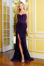 AD 3126 - Strapless Boned Bodice Flip Sequin Prom Gown With Leg Slit PROM GOWN Adora XS GRAPE 