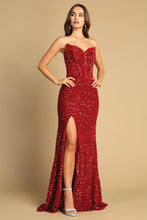 AD 3126 - Strapless Boned Bodice Flip Sequin Prom Gown With Leg Slit PROM GOWN Adora XS RED 