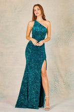 AD 3140 - One Shoulder All Sequin Fit & Flare Prom Gown with Leg Slit & Strappy Back PROM GOWN Adora XS EMERALD 