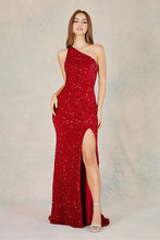 AD 3140 - One Shoulder All Sequin Fit & Flare Prom Gown with Leg Slit & Strappy Back PROM GOWN Adora XS RED 