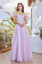 AD 3143 - A-Line Prom Gown With Feather Accented Off The Shoulder Straps & V-Neckline PROM GOWN Adora   
