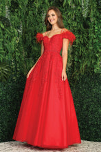 AD 3143 - A-Line Prom Gown With Feather Accented Off The Shoulder Straps & V-Neckline PROM GOWN Adora XS RED 