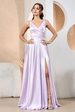 AD 3147 - Stretch Satin A-Line Prom Gown with Ruched V-Neck Bodice & Lace Up Corset Back PROM GOWN Adora   