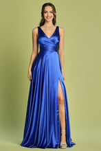AD 3147 - Stretch Satin A-Line Prom Gown with Ruched V-Neck Bodice & Lace Up Corset Back PROM GOWN Adora XS ROYAL BLUE 