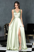 AD 3147 - Stretch Satin A-Line Prom Gown with Ruched V-Neck Bodice & Lace Up Corset Back PROM GOWN Adora   
