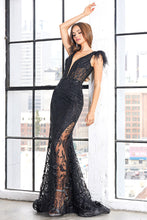 AD 3151 - Glitter Embellished Fit & Flare Prom Gown With V-Neckline & Feather Accented Straps PROM GOWN Adora   