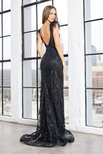 AD 3151 - Glitter Embellished Fit & Flare Prom Gown With V-Neckline & Feather Accented Straps PROM GOWN Adora   