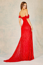 AD 3152 - Full Sequin Off the Shoulder Fit & Flare Prom Gown with Ruched Cowl Neck Bodice & Leg Slit PROM GOWN Adora   