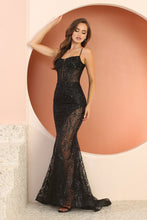 AD 3160 - Glitter Print Fit & Flare Prom Gown with Sheer Boned Bodice & Sheer Leg Slit PROM GOWN Adora XS BLACK 