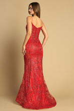 AD 3160 - Glitter Print Fit & Flare Prom Gown with Sheer Boned Bodice & Sheer Leg Slit PROM GOWN Adora XS RED 
