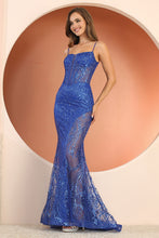 AD 3160 - Glitter Print Fit & Flare Prom Gown with Sheer Boned Bodice & Sheer Leg Slit PROM GOWN Adora XS ROYAL BLUE 