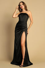AD 3162 - Stretch Satin Fit & Flare Prom Gown with Boned Corset Bodice Open Lace Up Back & Leg Slit PROM GOWN Adora XS BLACK 