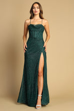 AD 3169 - Glittery Fit & Flare Prom Gown with Cowl Neck Corset Bodice Open Lace Up Back & Leg Slit PROM GOWN Adora XS EMERALD 