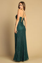 AD 3169 - Glittery Fit & Flare Prom Gown with Cowl Neck Corset Bodice Open Lace Up Back & Leg Slit PROM GOWN Adora   