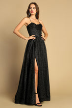 AD 3170 -  Glittery Ball Gown with Gathered V-Neck Bodice Open Lace Up Corset Back & Side Pockets PROM GOWN Adora XS BLACK 