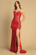 AD 3173 - Glitter Print Fit & Flare Prom Gown with Sheer Corset Bodice Open Lace Up Back & Leg Slit PROM GOWN Adora   