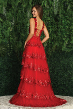 AD 3174 - Sequin Embellished A-Line Prom Gown with Sheer Boned Corset Bodice Layered Ruffle Open Lace Up Back & Leg Slit Skirt PROM GOWN Adora XS RED 