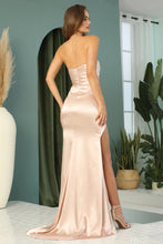 AD 3177 - Strapless Stretch Satin Prom Gown With Ruched Waist & Leg Slit PROM GOWN Adora   