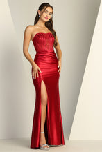 AD 3184 - Stretch Satin Fit & Flare Prom Gown with Sheer Lace Embellished Boned Corset Bodice Leg Slit & Lace Up Back PROM GOWN Adora XS BURGUNDY 