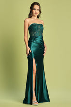 AD 3184 - Stretch Satin Fit & Flare Prom Gown with Sheer Lace Embellished Boned Corset Bodice Leg Slit & Lace Up Back PROM GOWN Adora   