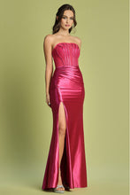 AD 3184 - Stretch Satin Fit & Flare Prom Gown with Sheer Lace Embellished Boned Corset Bodice Leg Slit & Lace Up Back PROM GOWN Adora XS FUCHSIA 