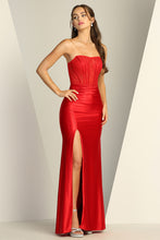 AD 3184 - Stretch Satin Fit & Flare Prom Gown with Sheer Lace Embellished Boned Corset Bodice Leg Slit & Lace Up Back PROM GOWN Adora XS RED 